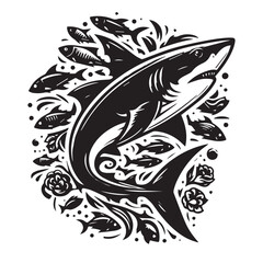 Printmodern and simple shark silhouette a negatively spaced shark in black color icon vector temple export wild shark shark icon silhouette design vector art illustration