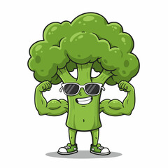 Fototapeta premium Fit Cartoon Broccoli Character Lifting Dumbbells with Strength and a Confident Smile