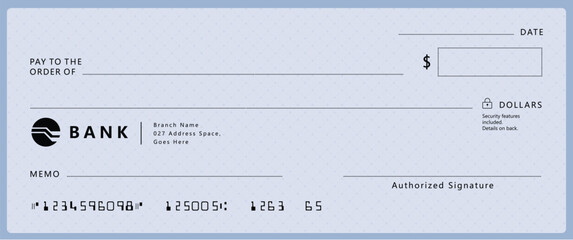 Bank check, vector blank money cheque, checkbook template with guilloche pattern and fields. Currency payment coupon, money check background