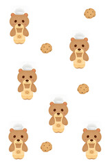 Cute cartoon bear and cookies pattern background 