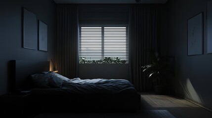 Modern Bedroom at Night, City View