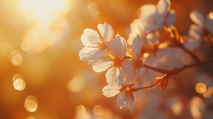 Spring blossoms, sunlit branches, vibrant background, beautiful nature