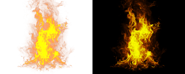 Fiery Flame Texture with Realistic Blazing Effects Isolated on A Transparent or White Background
