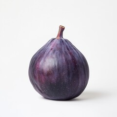 A single fig in close-up, isolated on a white background. Featuring richness and texture