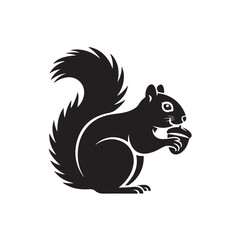  Set of black squirrel silhouettes in various poses holding acorns – minimal vector illustration of woodland animals for nature, wildlife, forest, or fall design concepts