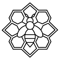 Fototapeta premium Honeycomb bee mandala line art vector illustration