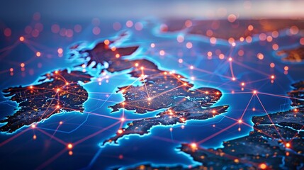 Futuristic tech map of great britain  an abstract vision of a digitally interconnected island