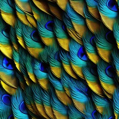 Obraz premium Peacock Feathers Abstract Blue, Yellow Pattern Close-up tile pattern