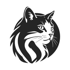 Cat logo in bold style. Cat head, feline emblem, animal icon, pet silhouette, domestic cat