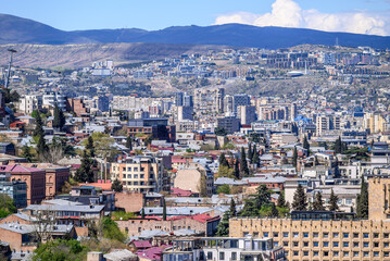 Cityscape aerial panoramic view of Tbilisi, capital of Georgia