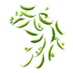 Dynamic Green Beans on transparent background