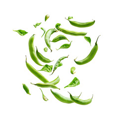Dynamic Green Beans on transparent background