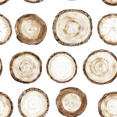 Naklejka premium Wooden tree rings, graphic pattern, white background tile pattern