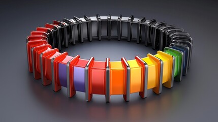 Colorful circular bracelet made of interlocking segments in various hues