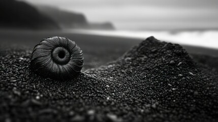 Monochromatic Seascape: A Black Shell on Volcanic Sand
