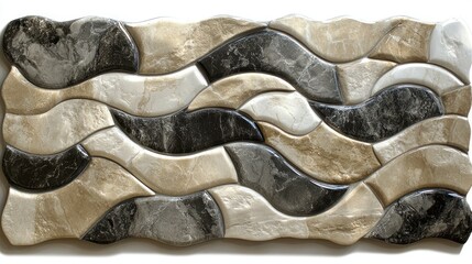 Elegant Beige, Black, and Gray Wave-Shaped Tile Mosaic