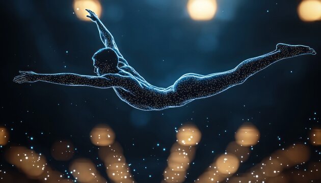 Digital Dive: Abstract Representation of a Male Figure in a Dynamic Pose