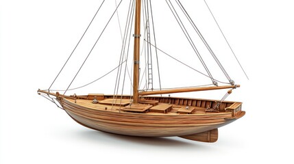 Obraz premium Wooden sailboat model, studio shot, white background, nautical hobby