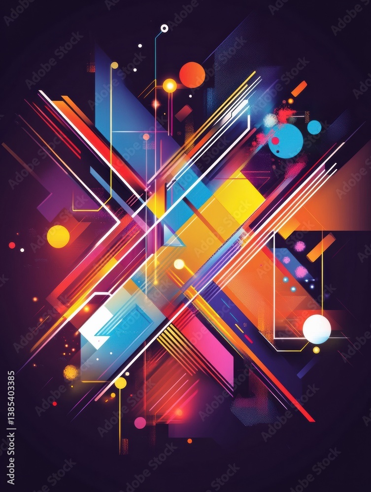 Poster retro memphis style background with bold geometric shapes and neon colors creates a playful and dyna