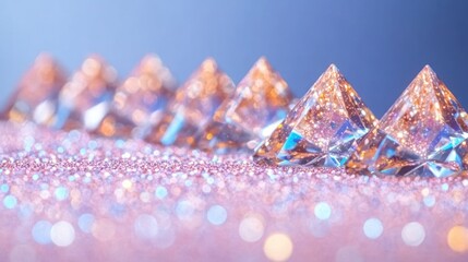 Sparkling Crystal Pyramids on Glitter: A Luxurious Display