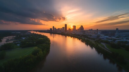 Naklejka premium sunrise over the river