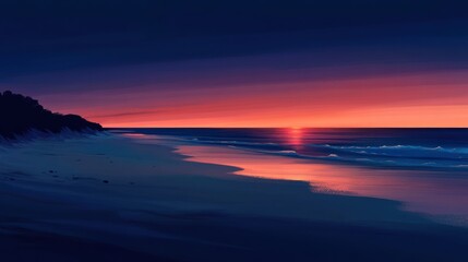 Fototapeta premium Peaceful beach sunrise, tranquil ocean, soft colors, scenic landscape, possible use in nature, travel, or relaxation brochures