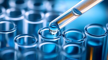 Scientist dropping liquid with pipette into test tube in laboratory