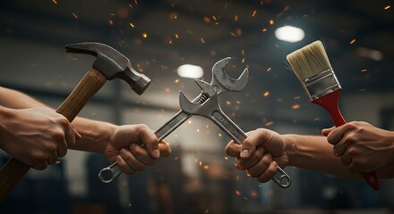 Workers Holding Tools