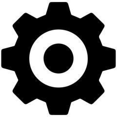 Black gear cogwheel icon on a white background, simple vector style.