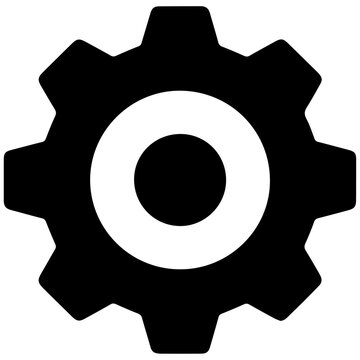 Black gear cogwheel icon on a white background, simple vector style.