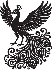 silhouette, bird, illustration, feather, ornament, peacock, logotype, element, decoration, design