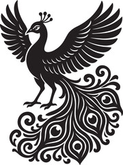 Fototapeta premium silhouette, bird, illustration, feather, ornament, peacock, logotype, element, decoration, design