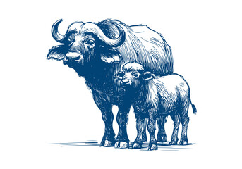 Cape Buffalo hand drawn sketch vector illustration