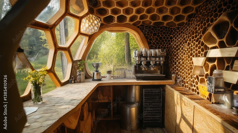 Poster A tiny café run by bees inside a beehive.