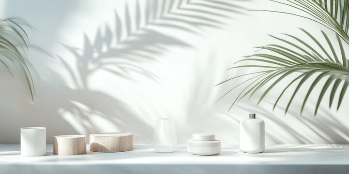 Products presented with natural elements and soft sunlit shadows