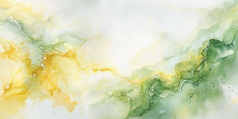 Fototapeta premium Abstract watercolor painting showing flowing shades of green and yellow