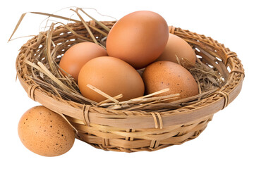 fresh organic brown hen eggs in a basket pngon transparent background