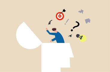 Remove trash and negative thoughts emotions from mind conceptual illustration