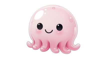 Cute pink octopus with a smiling face.