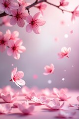 Fototapeta premium Floating pink cherry blossom petals on clear backdrop, delicate, vibrant