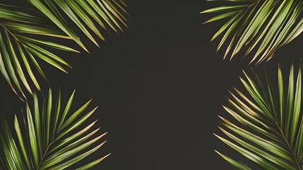 Obraz premium Dark green palm leaves on a dark background