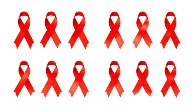 Red awareness ribbons symbolizing health support.