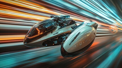 Futuristic Spaceship at Warp Speed: A Sci-Fi Flight Through Neon Lights