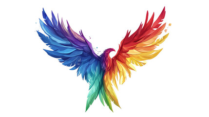 Fototapeta premium Vibrant rainbow-colored bird with majestic wings.