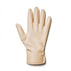Obraz premium Protective beige latex glove on white background, essential for hygiene routines and medical safety, health and infection prevention