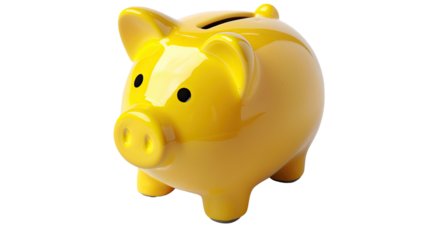 Golden Piggy Bank: A bright yellow piggy bank gleams invitingly, symbolizing savings, financial security, and the rewarding journey toward fiscal stability, suggesting a future of abundance.