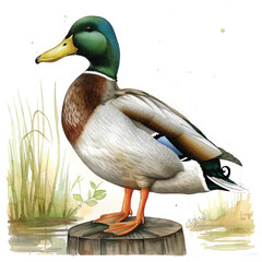 Obraz premium Watercolor Duck white background