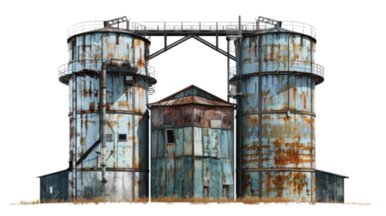 Rustic Industrial Silos: A close-up shot of the weathered textures of abandoned industrial silos, showcasing the interplay of age and industrial design elements. 