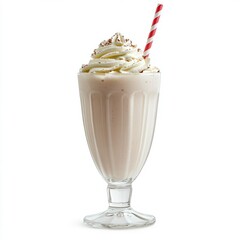 Creamy vanilla milkshake with whipped cream and sprinkles in a glass, perfect for summer refreshment or ice cream social