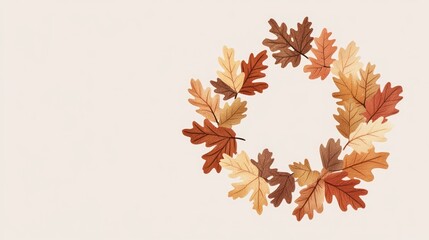 Autumn leaves wreath frame, blank space for text, social media graphic